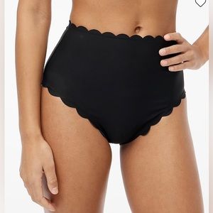 J Crew Womens Scalloped Edge Bikini Bottoms Black SZ Medium Hi-Rise New